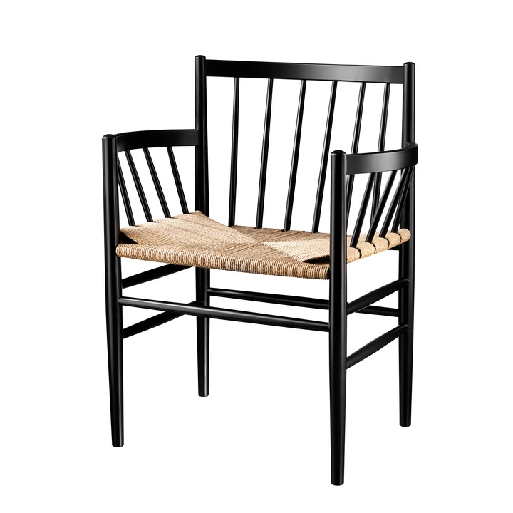 J81 Armchair, black lacquered beech / natural mesh by FDB Møbler