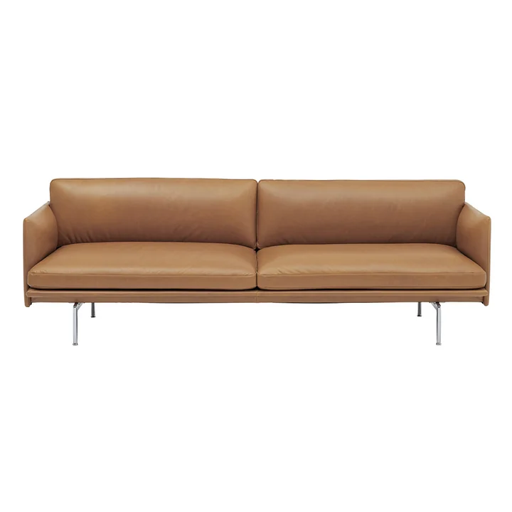 Outline Sofa 3-seater from Muuto in cognac Refine Leather / polished aluminum