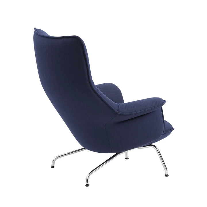 Doze Lounge Chair from Muuto with chrome base / dark blue cover (Balder 782)