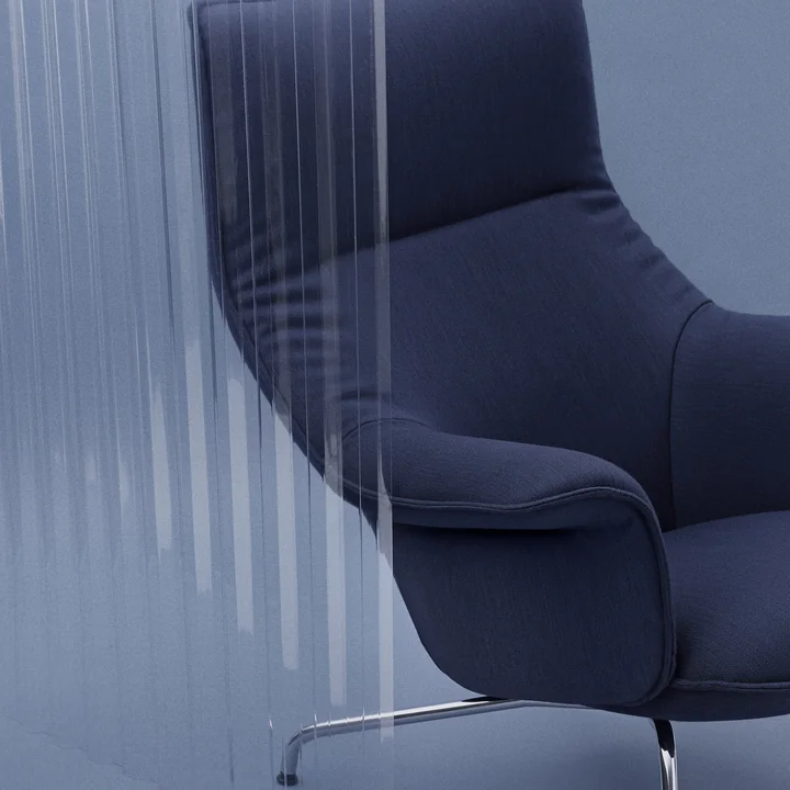 Doze Lounge Chair from Muuto with chrome base / dark blue cover (Balder 782)