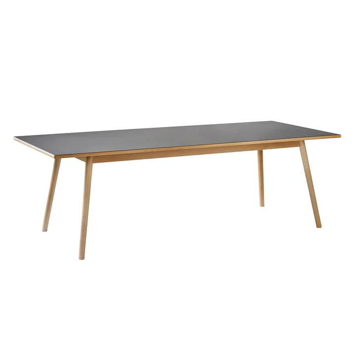 C35C dining table, 95 x 220 cm, matt lacquered oak / black linoleum from FDB Møbler