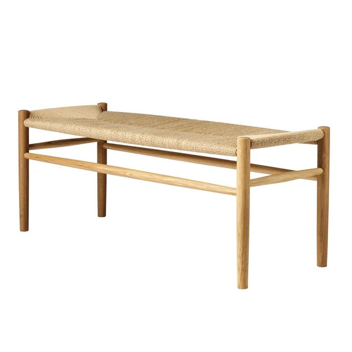 J83B Bench, black lacquered beech / natural wickerwork from FDB Møbler