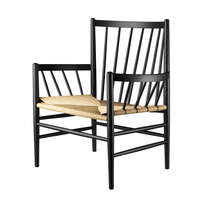 J82 Lounge Chair, black lacquered beech / natural weave by FDB Møbler