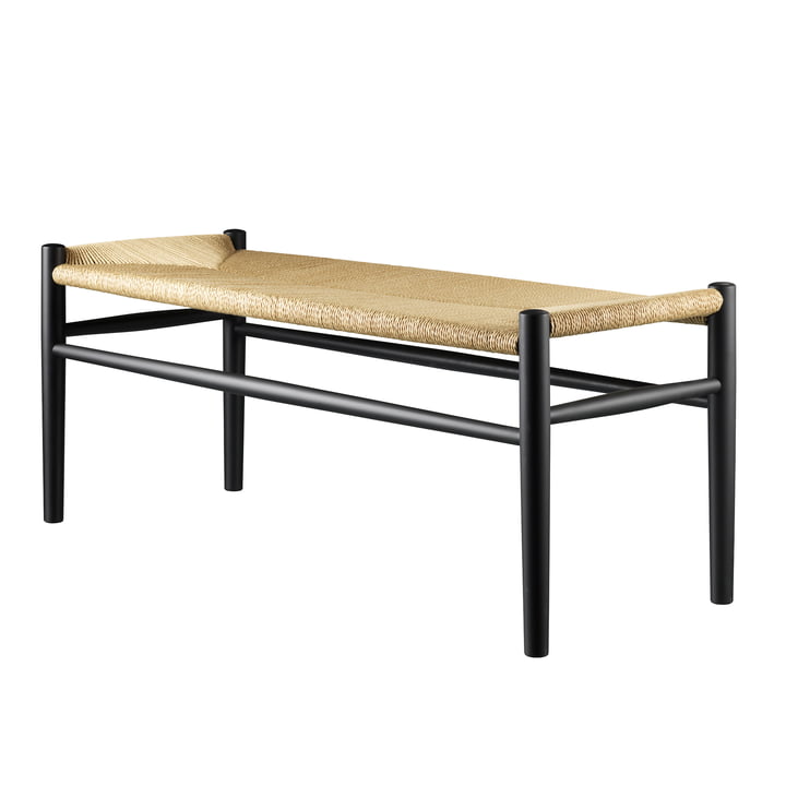 J83B Bench, black lacquered beech / natural wickerwork from FDB Møbler