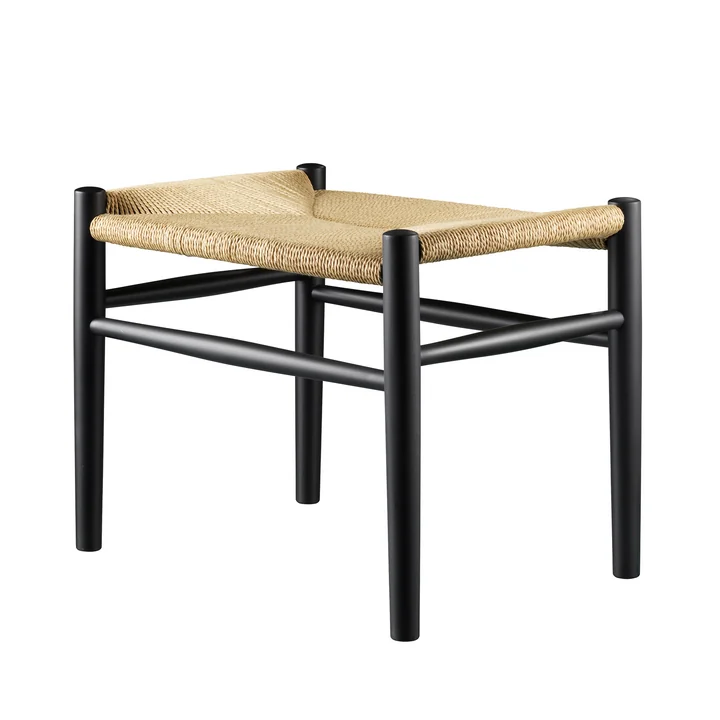 FDB Møbler - J83 Stool, beech black lacquered / natural wickerwork