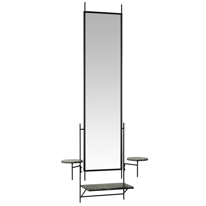 Paul McCobb wall mirror with shelf by Fritz Hansen in Green Forest marble