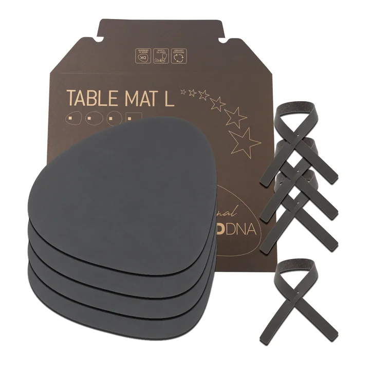 Gift set Curve L by Lind DNA in Nupo anthracite (4 placemats + 4 napkin rings)