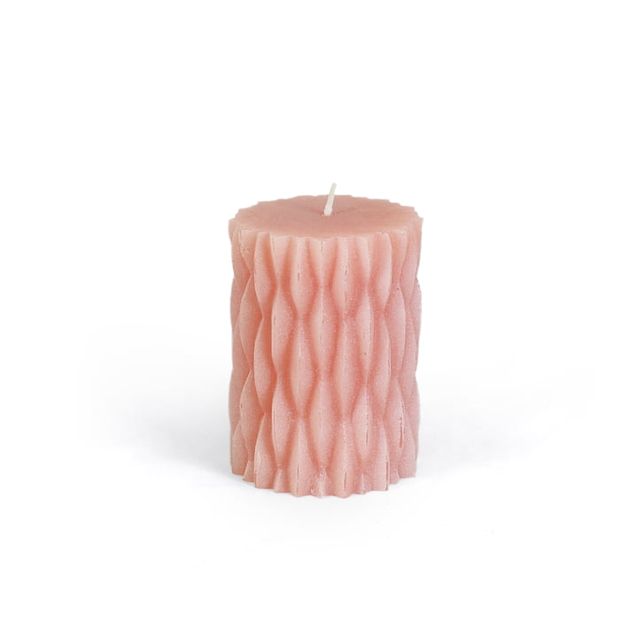 Collection - rustic block candle with decor, H 9 cm / pink