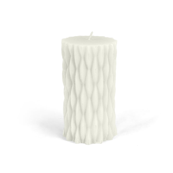 Collection - rustic block candle with decor, H 12cm / white