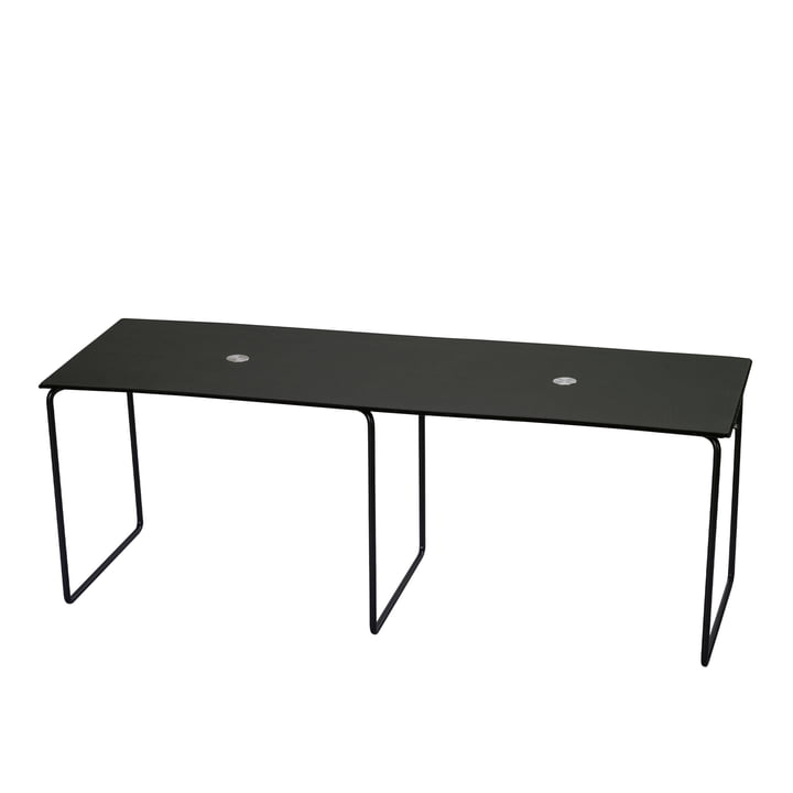 Jewel bench large L 112 cm by LindDNA in steel black / Bull black / wool anthracite / Jewel aluminium