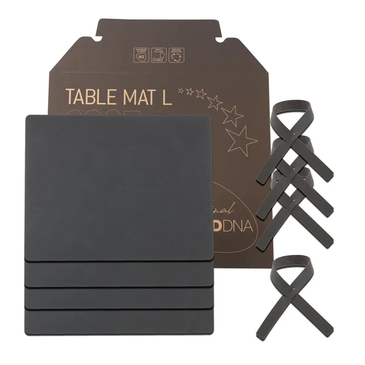 Gift set Square L from Lind DNA in Nupo anthracite (4 placemats + 4 napkin rings)