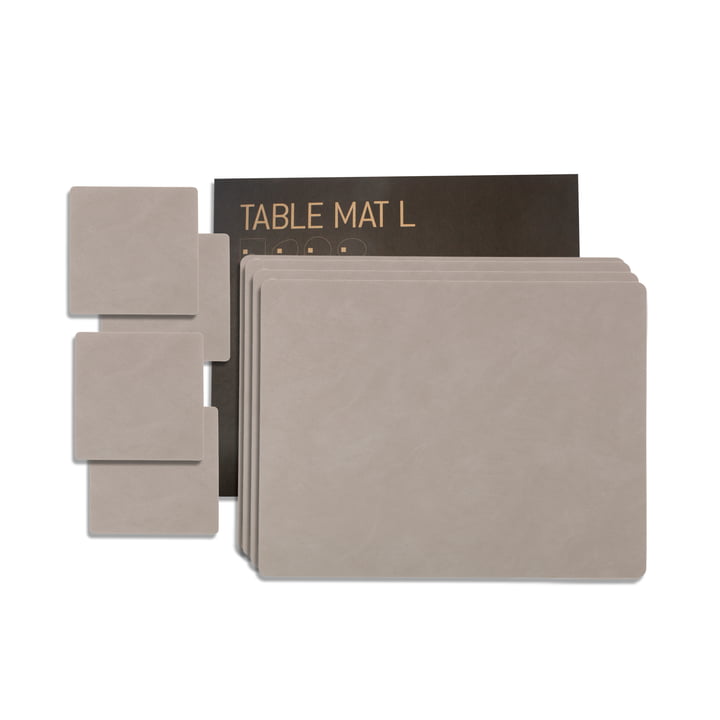 Square L gift set by LindDNA in Nupo light grey (4 placemats + 4 glass coasters)