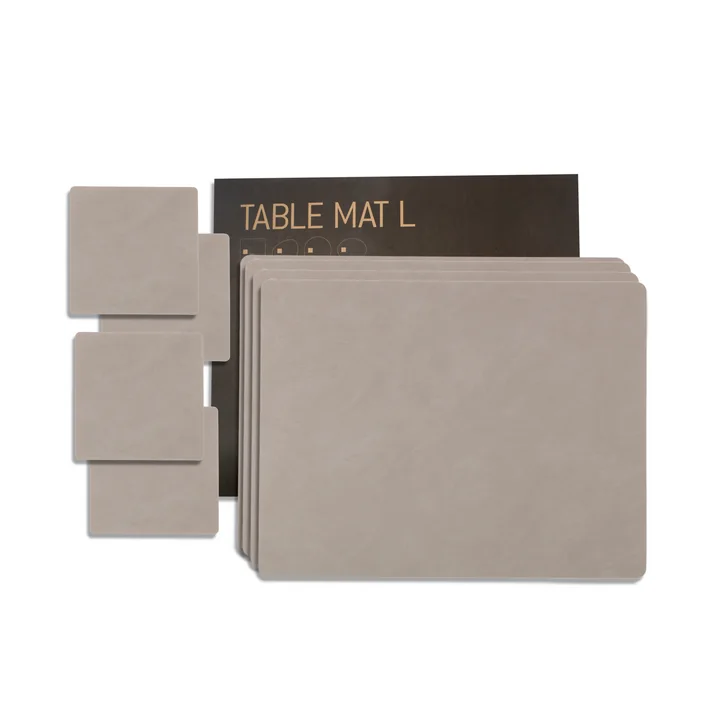 Gift set Square L from Lind DNA in Nupo light gray (4 placemats + 4 glass coasters)
