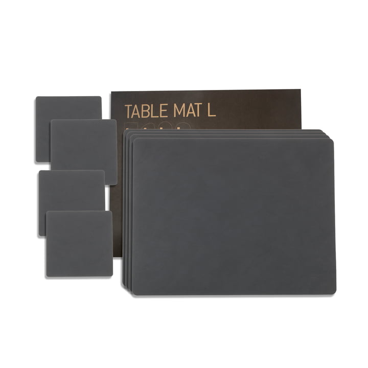 Gift set Square L by LindDNA in Nupo anthracite (4 placemats + 4 glass coasters)