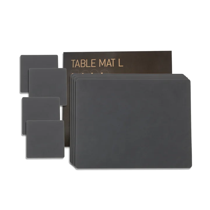 Gift set Square L from Lind DNA in Nupo anthracite (4 placemats + 4 glass coasters)