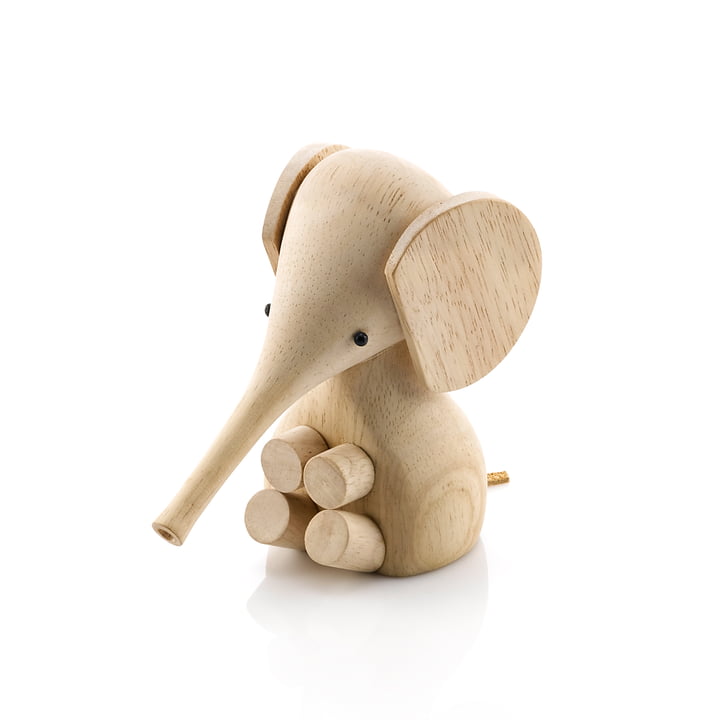 Gunnar Flørning Baby Elephant wooden figure H 11 cm by Lucie Kaas in rubber tree nature