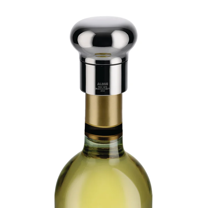 Noè wine and champagne bottles closure by Alessi in stainless steel