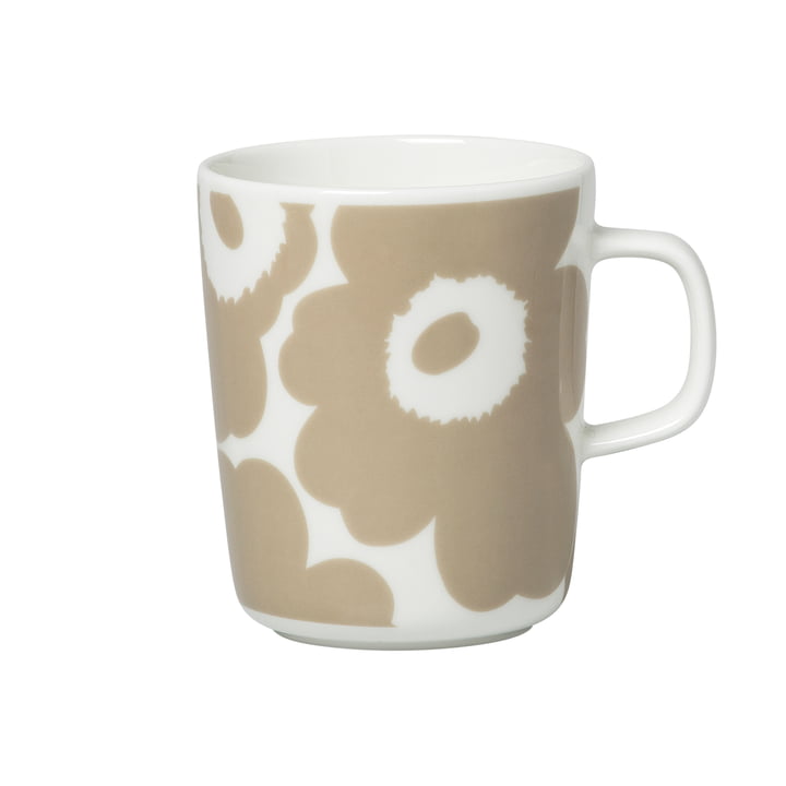 Oiva Unikko Mug with handle 250 ml, white / beige by Marimekko