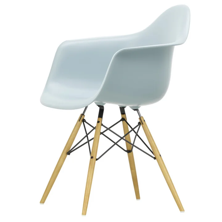 Eames Plastic Armchair DAW (H 41.5 cm) from Vitra in yellowish maple / ice gray, felt glides basic dark