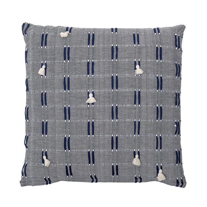 Embroidered cushion with tassels 50 x 50 cm from Bloomingville in blue
