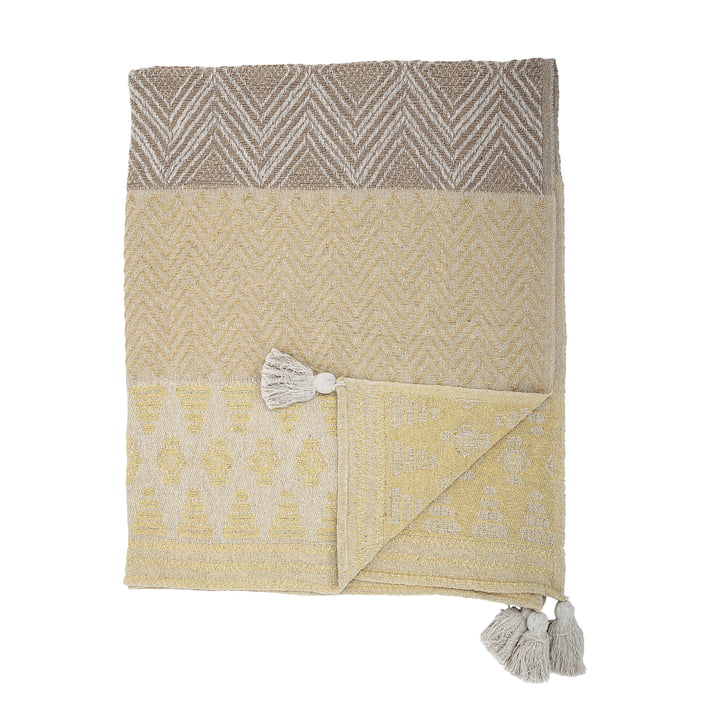 blanket with tassels 160 x 130 cm from Bloomingville in yellow / beige