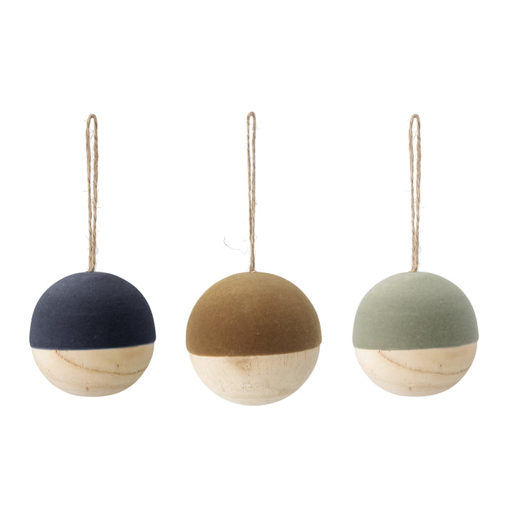 Christmas balls made of theacea wood Ø 7 cm (set of 3) from Bloomingville in multicolor