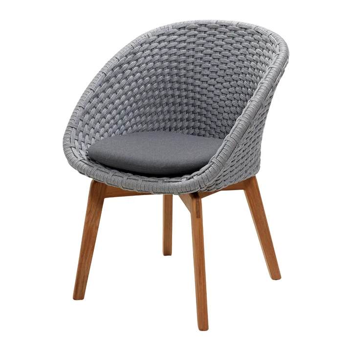Peacock armchair, teak / light gray - with seat cushion, dark gray of Cane-line