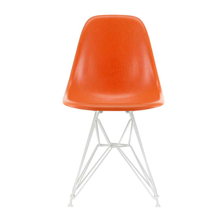 Eames Fiberglass Side Chair DSR from Vitra in white / Eames red orange (felt glides white)