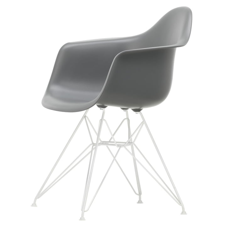 Eames Plastic Armchair DAR from Vitra in white / granite gray (white felt glides)
