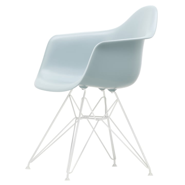 Eames Plastic Armchair DAR from Vitra in white / ice gray (white felt glides)