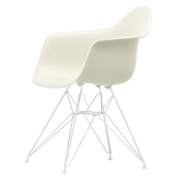 Eames Plastic Armchair DAR from Vitra in white / pebble (white felt glides)