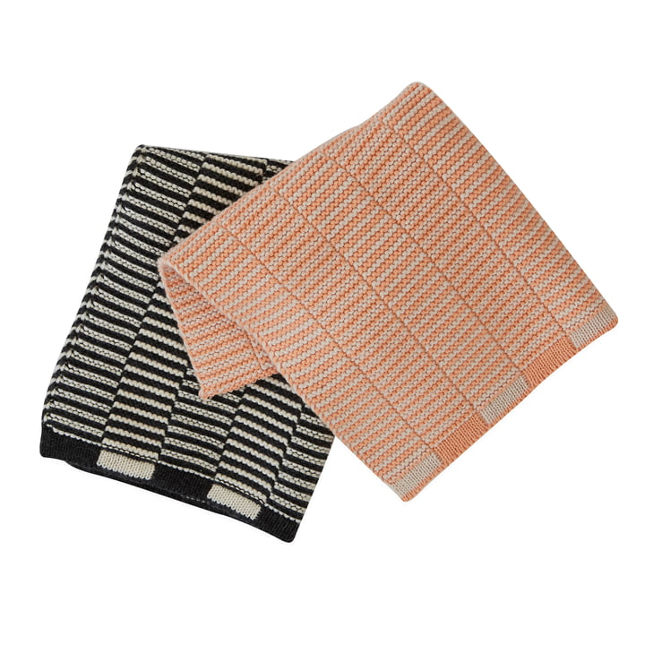 Stringa dishcloth, 25 x 25 cm, coral / anthracite (set of 2) from OYOY