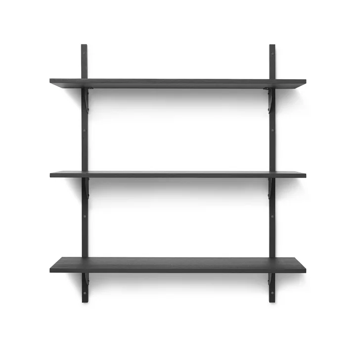 Sector wall shelf triple, 87 cm, ash black / brass black by Ferm Living