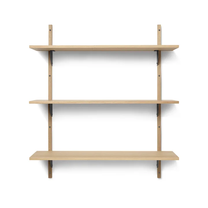 Sector wall shelf triple, 87 cm, oak / brass black by Ferm Living