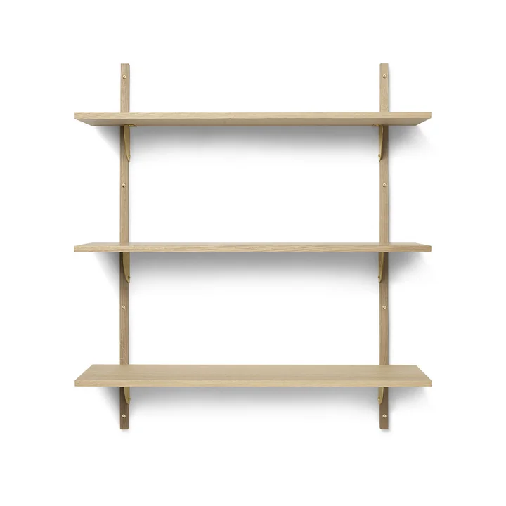 Sector wall shelf triple, 87 cm, oak / brass by Ferm Living