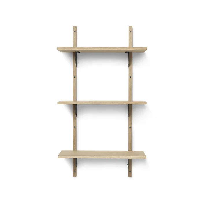 Sector wall shelf triple, 54 cm, oak / brass black by Ferm Living