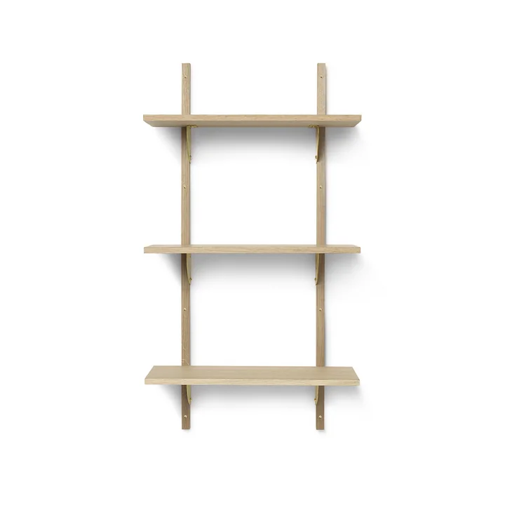 Sector wall shelf triple, 54 cm, oak / brass by Ferm Living