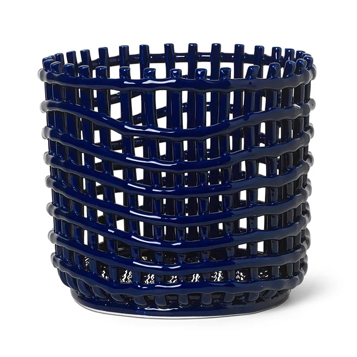 Large ceramic basket from Ferm Living in blue
