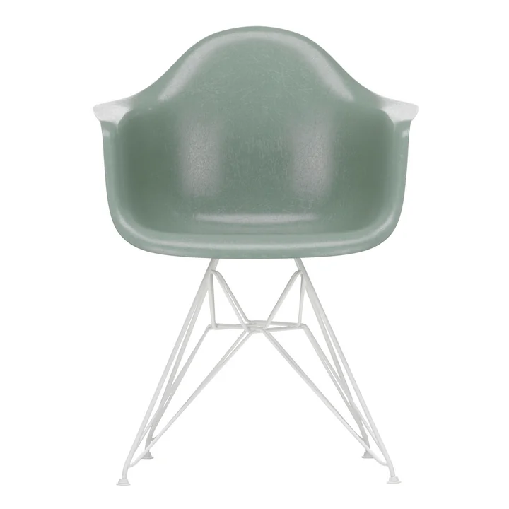 Eames Fiberglass Armchair DAR from Vitra in white / Eames sea foam green (felt gliders white)