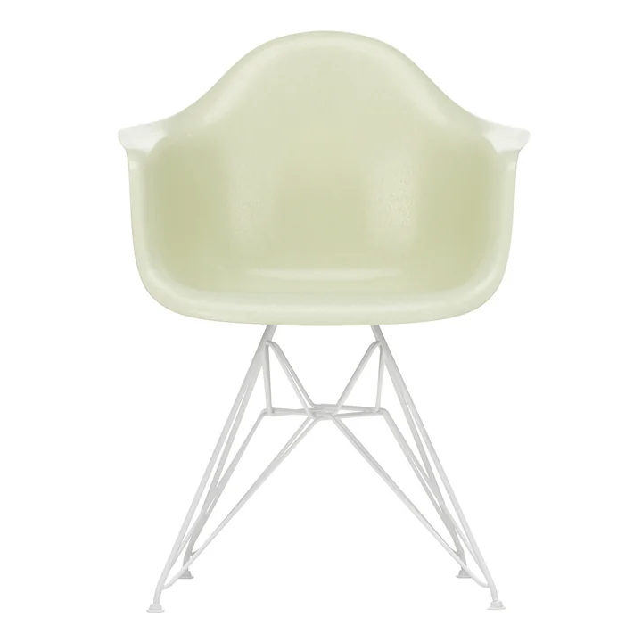 Eames Fiberglass Armchair DAR from Vitra in white / Eames parchment (felt gliders white)