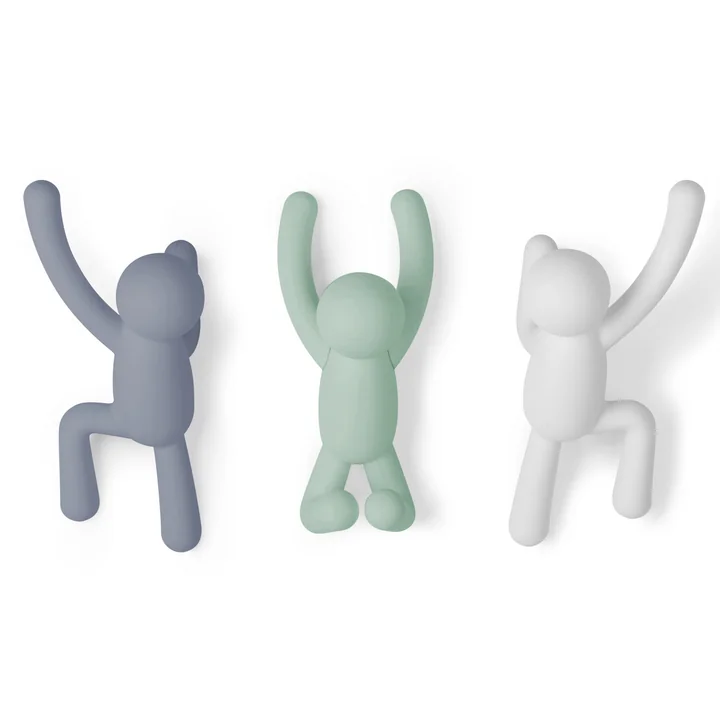 Buddy wall hook set of 3 from Umbra in blue / mint / white