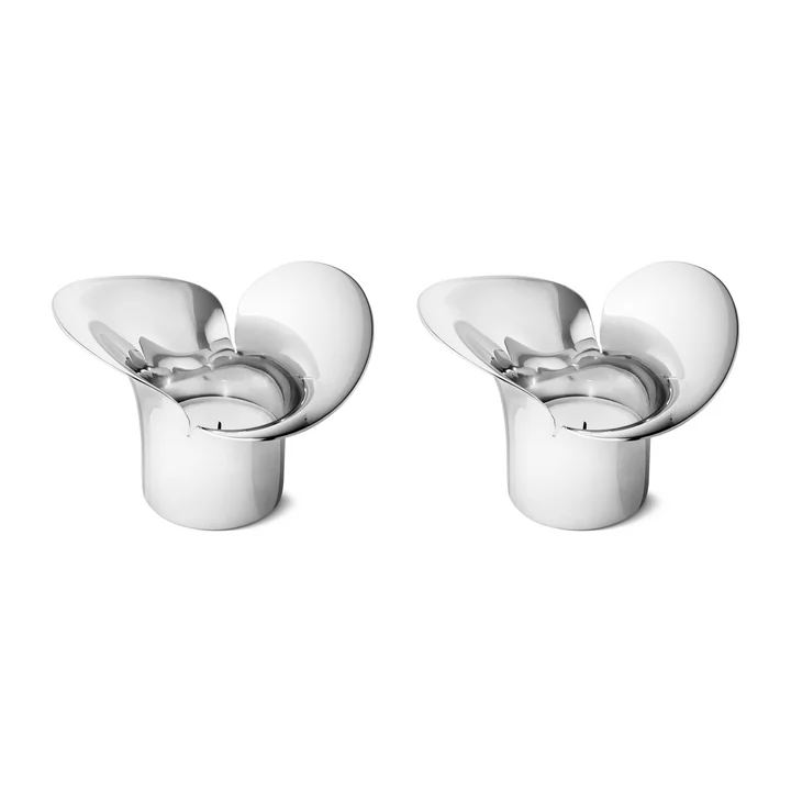 Bloom Botanica tea light holder set of 2, stainless steel by Georg Jensen