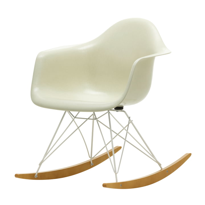 Eames Fiberglass Armchair RAR from Vitra in maple yellowish / white / Eames parchment