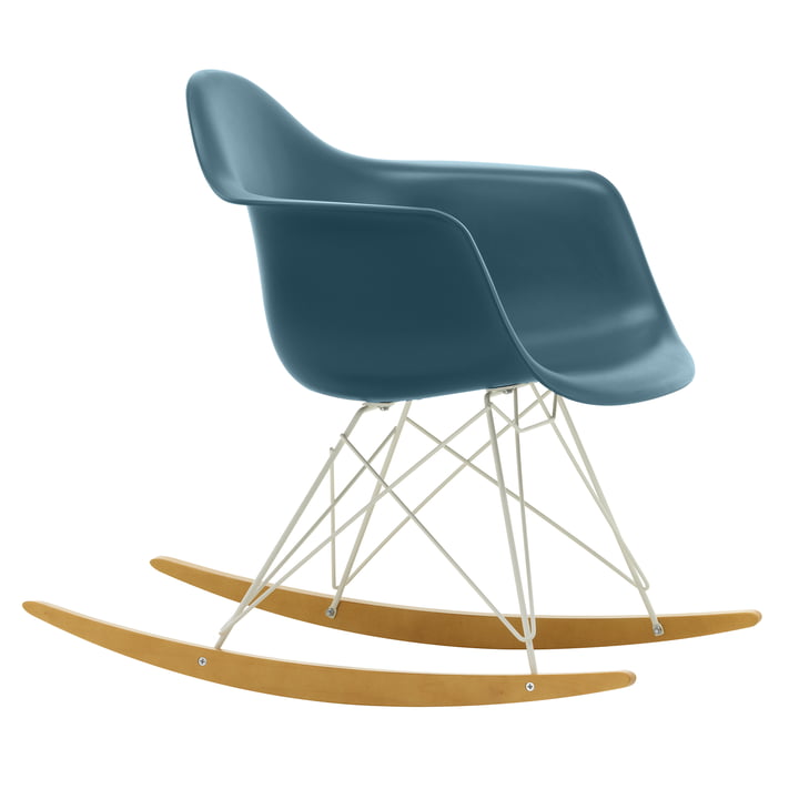 Eames Plastic Armchair RAR from Vitra in maple yellowish / white / sea blue