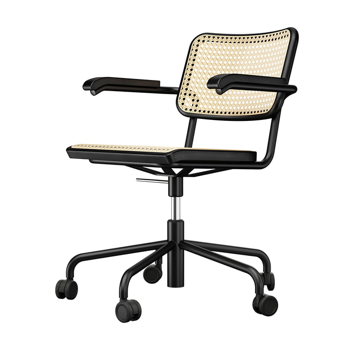 S 64 VDR swivel chair from Thonet in black / beech stained black (TP 29) / wickerwork with plastic support fabric