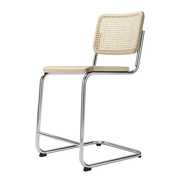 S 32 VHT bar chair SH 64 cm from Thonet in chrome / natural beech / wickerwork with support fabric