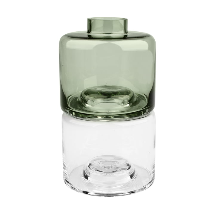 Stackable Vase Ø 12 x H 22 cm (set of 2), transparent / grey-green from Collection