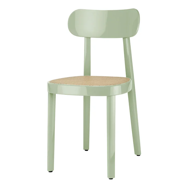118 Chair from Thonet with wickerwork with plastic support fabric / mint high-gloss lacquered beech