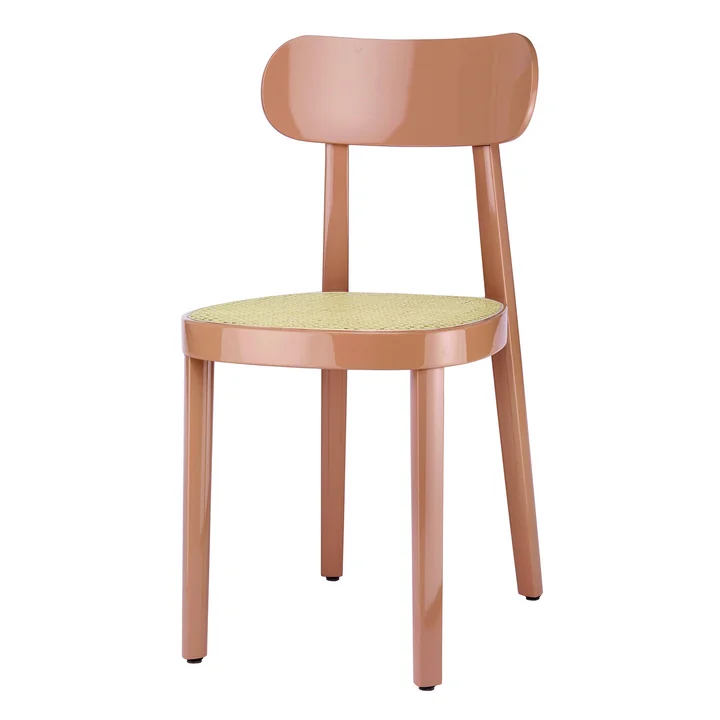 118 Chair from Thonet with wickerwork with plastic support fabric / beech old rose high-gloss lacquered