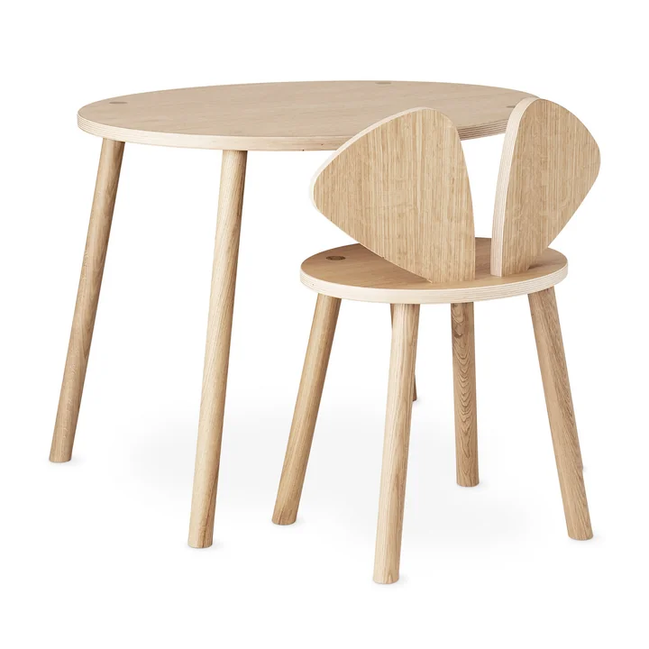 Mouse School Set (Junior - chair and table) from Nofred in oak matt lacquered